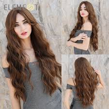 Long blond femmes mode cheveux perruque ouverte ondulés bouclés superposé frange. Perruques Synthetiques Longues Et Ondulees Avec Frange Perruques De Fete Cosplay Avec Frange Brune Pour Costume De Femme Blanche Noire Aliexpress