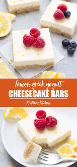 Creamy Lemon Cheesecake Bars Made With Greek Yogurt These Light Cheesecake Bars Are A Heal Lemon Greek Yogurt Lemon Cheesecake Recipes Greek Yogurt Cheesecake