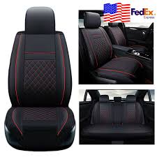Black Red Pu Leather Full Set Car Seat Covers Protector Cushions Breathable Us Leather Car Seat Covers Car Seats Leather Car Seats