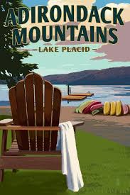 Lake Placid New York Adirondack Mountains Lake And Adirondack Chair Art Prints Giclee Posters Wood Metal Signs Tote Bag Towel Lake Art Gallery Print Lake Adirondack Chairs