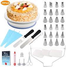 Wisfox Tortenplatte Drehbar Tortenstander Kuchen Drehteller Cake Decorating Turntable Mit Zuckerguss Spritzbeutel Und Tip Tortendeko Backwaren Kuchenschneider