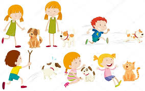 Girl and boy playing with dog — Stock Vector © blueringmedia #99312398