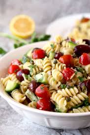 Add cucumber, tomatoes, peppers, kalamata olives, basil leaves and parmesan. Mediterranean Tuna Pasta Salad No Mayo Lemon Blossoms