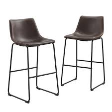 Manor Park 30 Industrial Faux Leather Barstool Set Of 2 Multiple Finishes Brown Leather Counter Stools Leather Bar Stools Leather Kitchen