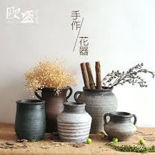 Avrupa Ust El Yapimi Retro Cicek Saksi Vazo Cicek El Yapimi Seramik Toprak Kaplari Hung Tao Heitao Pottery Pot Flower Pots Dried Flowers