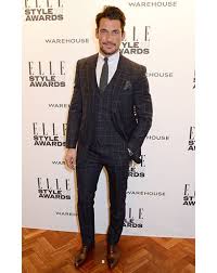 Black 3 Piece Suit David Gandy Wearing Black Check Three Piece Suit White Dress Shirt Brown Leather Derby Shoes Charcoal Tie Three Piece Suit Elle Style Awards David Gandy Style