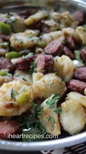 Pour this out onto the sheet pan and spread out the sausage and potatoes. Smothered Potatoes Sausage I Heart Recipes