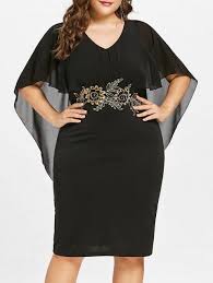 Plus Size Knee Length Capelet Dress Plus Size Formal Dresses Dresses To Wear To A Wedding Plus Size Black Dresses