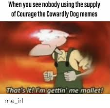We did not find results for: When You See Nobody Using The Supply Of Courage The Cowardly Dog Memes That Sit I M Gettin Me Mallet Me Irl Courage The Cowardly Dog Meme On Ballmemes Com