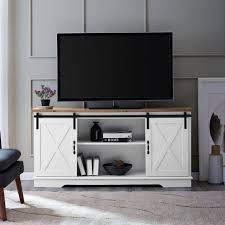 The 65 inch tv stand with mount ✅ is the best idea of making your tv safer and more stylish. Woven Paths Farmhouse Sliding Barn Door Tv Stand For Tvs Up To 65 White Reclaimed Barnwood Walmart Com Walmart Com