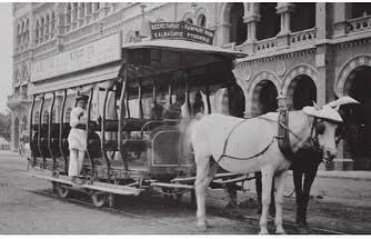 1874: This day 151 yrs ago, the 1st horse drawn tram was started in Mumbai which ran from Colaba to Pydhoni via Crawford Market. It was started with 20 trams & 200