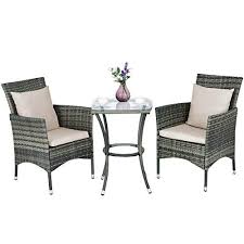 Zwan 3 Pieces Patio Rattan Chairs And Table Set With Cushions With Ebook This 3 Pieces Gray Rat Grey Rattan Furniture Rattan Furniture Set Gray Patio Furniture