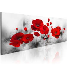 Tableau Imprime Fleurs Rouges Dans Un Jardin Gris En 2020 Coquelicots Peinture Peinture Fleurs Tableau Fleurs