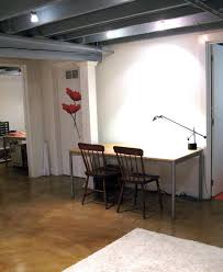 Basement Exposed Beams And Concrete Floor They Stained The Concrete With A Soy Based Stain Soycrete Th Finishing Basement Basement Ceiling Ideas Cheap Home