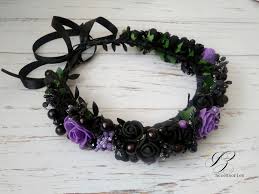 Black Purple Flower Crown Gothic Wedding Rose Berry Leaf Crown Etsy Bridal Floral Crown Flower Girl Wreaths Black Flower Crown
