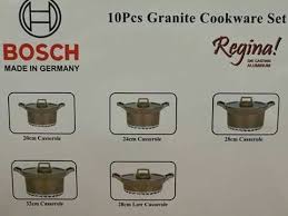 Balanced kitchen white cabinets grey worktop stock photo edit now. Bosch 10pcs Granite Cookware Set A Grey Sky Homeware