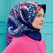 Armine Lovisa Blue Silk Scarf V 26 Blue Silk Scarf Turkish Hijab Style Silk Headscarf