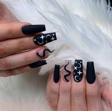 These coffin nails are painted in a bold matte blue. 81 Boldest Black Nail Designs To Stand Out Of The Crowd