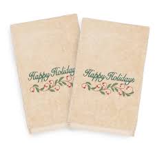 Linum Home Textiles Christmas Happy Holidays Embroidered Turkish Cotton Hand Towel Set Of 2 In 2020 Cotton Hand Towels Holiday Hand Towels Christmas Hand Towels