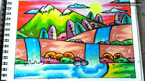 Gambar pemandangan gunung pantai laut air terjun yang sangat. Pemandangan Gunung Dan Air Terjun Cara Menggambar Dan Mewarnai Gradasi Oil Pastel