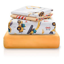 Amazon com red truck boys bedding 3 piece twin sheet set construction vehicles dump trucks back hoes bulldozers home kitchen. Chital Twin Bed Sheets For Boys 4 Pc Kids Bedding Set Construction Tractor Print Durable Super Soft Double Brushed Microfiber 1 Flat 1 Fitted Sheet 2 Pillow Cases
