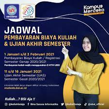 Bahan ajar ini disusun, sesuai dengan metode pembelajaran di universitas bina sarana informatika fakultas ekonomi dan bisnis program studi perhotelan, sehingga memudahkan mahasiswa dalam mengikuti mata kuliah kantor depan hotel ini. Bina Sarana Informatika Jadwal Pembayaran Biaya Kuliah Ujian Akhir Semester Hai Sobat Bsi Berikut Informasi Jadwal Pembayaran Biaya Kuliah Atau Registrasi Semester Genap 2020 2021 Mulai Tanggal 1 Januari Hingga 3