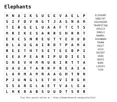Word Search On Elephants Word Find Word Search Puzzles Word Puzzles