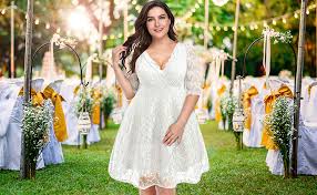 Ilftrend lace flowers plus size scoop neck skater dress party dress cocktail dresses. Women Lace V Neck Plus Size Cocktail Dress Knee Length Bridal Wedding Casual Party