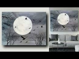 Black And White Acrylic Painting For Beginners Moonlight Night Acrylic Painting On Canvas For Beginners Black And White Art Youtube Canvas Painting Diy Acrylic Painting Canvas Canvas Art Painting