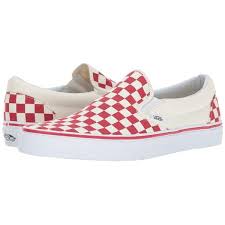 Black And White Checkered Vans With Red Flames Vans Classic Slip On Primary Check Racing Red White Skate Shoes 55 Liked On Polyvore F Vans Classic Slip On White Slip On Sneakers White Leather Shoes