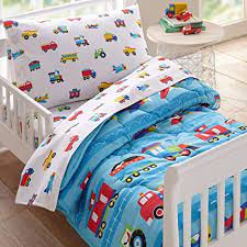 Amazon Com Wildkin Kids 4 Pc Toddler Bed In A Bag For Boys And Girls Microfiber Bedding Set Includes Comforter Flat Sheet Fitted Sheet And One Pillow Case Bpa Free Olive Kids Trains Planes