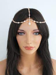 Rose Gold Headpiece Boho Wedding Headpiece Bridal Hair Accessories Bohemian Headband Forehead Hea Bridal Hair Headpiece Swarovski Hair Piece Boho Headpiece