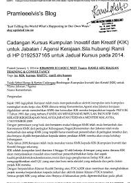 Hashimah bt md yusoff p.ketua kumpulan: Cadangan Kursus Kumpulan Inovatif Dan Kreatif Kik Untuk Jabatan Agensi Kerajaan Sila Hubungi Ramli Di Hp 0192537165 Untuk Jadual Kursus Pada 2014 Revised With Signature Pramleeelvis S Blog
