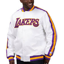 Los angeles lakers nike thermaflex spotlight pullover. Men S Starter White Los Angeles Lakers The Defensive Varsity Satin Jacket