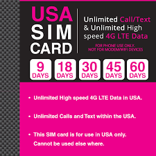 This 4g worldwide internet sim card is ideal for ipads, tablets, portable wifi's devices and even mobile phones. Usa Prepaid Travel Sim Card T Mobile Plan Unlimited 4g Lte Data And Unlimited Calls Sms In Usa For 18 Days Pack Of 10 Buy T Mobile Prepaid Data Sim Card Usa Travel Sim