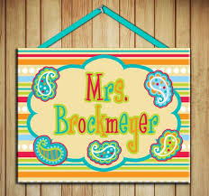 Paisley Theme Custom Teacher Name Wood Sign Board Personalized Letters Class School Gift Classroom Decor Classroom Door Signs Classroom Gifts Teacher Canvas
