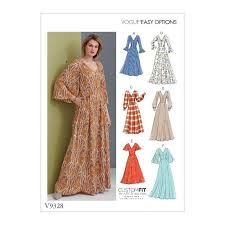 De 34 à 42 et de 42 à 50. Patron Vogue 9328 Robes Femme Mi Longue Ou Longue Dos Ajoure 4 Declinaisons De Manches