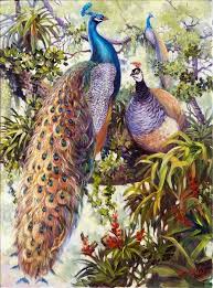 3 peacocks by nia nakis sold 油絵 絵画アート 絵画