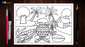 Well it's a harvest festival and people decorate their houses with pongal kolams. Easy Pongal Festival Drawing Competition For School Students Pongal Landscape Drawing Youtube
