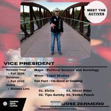 MEET THE ACTIVES‼️ Jose Zermeño Crossing Line: Gamma Line Position: Vice  President Major: Sociology and Political Science Minor: Legal Studies  Favorite Album: Distorsión