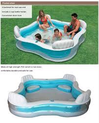 Intex Swim Center Family Lounge Inflatable Pool 90 X 90 X 26 For Ages 3 Inflatable Pool Built In Seating Pool