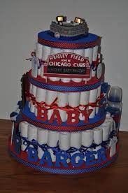 Chicago Cubs Diaper Cake If I Ever Have Another Baby I Want This To Be My Diaper Cak Baseball Baby Shower Theme Baseball Baby Shower Sports Baby Shower Theme