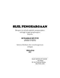 Penyediaan dan pemberian sijil penghargaan dianggap amat penting dalam sesebuah intitusi dan individu. Doc Sijil Penghargaan Cik Adawiyah Academia Edu