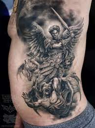 St Michael The Head Collector Total Of 14 Hours To Complete Original Artwork Also Created By Disegni Tatuaggi Uomo Tatuaggio San Michele Tatuaggio Surreale
