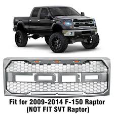 These kits drop right in behind your f150's grille and tie into your truck's parking light wiring so that you get the good looks of a raptor's grille light. Vetomile Front Grille For 2009 2014 F 150 Raptor With Three Amber Led Lights And F R Letter Grey Walmart Com Walmart Com