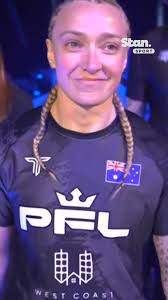 Aussie Sara Collins makes her walk to the cage to the tune of Queen 🇦🇺,  She fights for the Women’s Featherweight title against MMA veteran Cris  Cyborg., ↳ PFL Lyon. Stream Now. Live & Exclusive., ...
