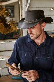 Buffalo Hide Hat Leather Hat Mens Outback Hat Leather Hats Outback Hat Leather Cowboy Hats