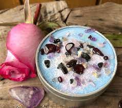 Candles with flowers and crystals. Attract Your Soul Mate Crystals And Herb Candles Energy Etsy Energy Candles Herb Candles Intention Candles