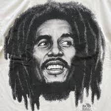 Vintage Bob Marley Black & White Profile Short Sleeve White Crew Neck  T-Shirt