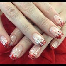 Christmas Nail Art In Silver Red White French Style Xmas Nail Art Christmas Nail Art Toenail Art Designs